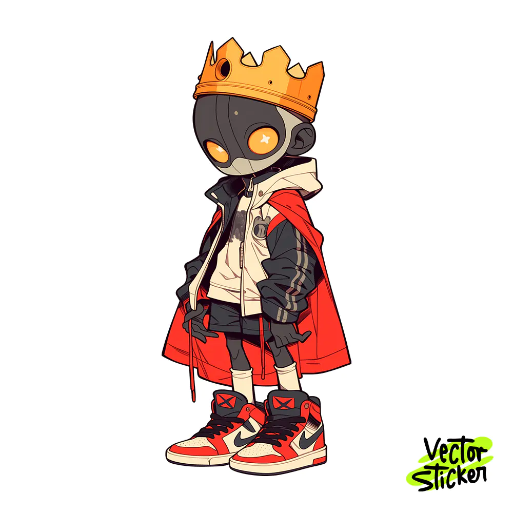 Chibi Crown Masked Boy Sticker Design – Streetwear Vibe | VectorSticker Free PNG Download