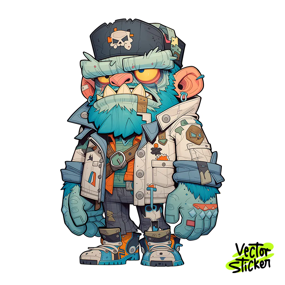 Fuzzy Blue Pirate Monster Sticker Design – Streetwear Vibe | Free PNG Download