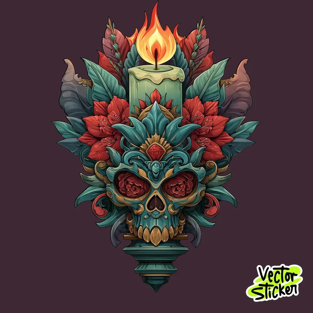 Vintage Style Skull Candle Illustration Design Sticker