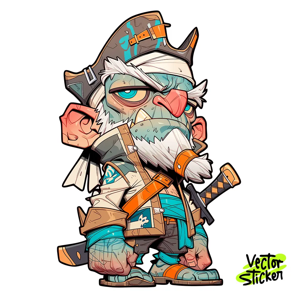 Old Man Monster Pirate Sticker Design – Cartoon Streetwear | VectorSticker Free PNG Download