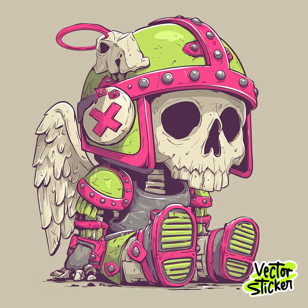 Cute Medieval Angel Skull Sticker Design – Kawaii Gothic | VectorSticker Free PNG Download