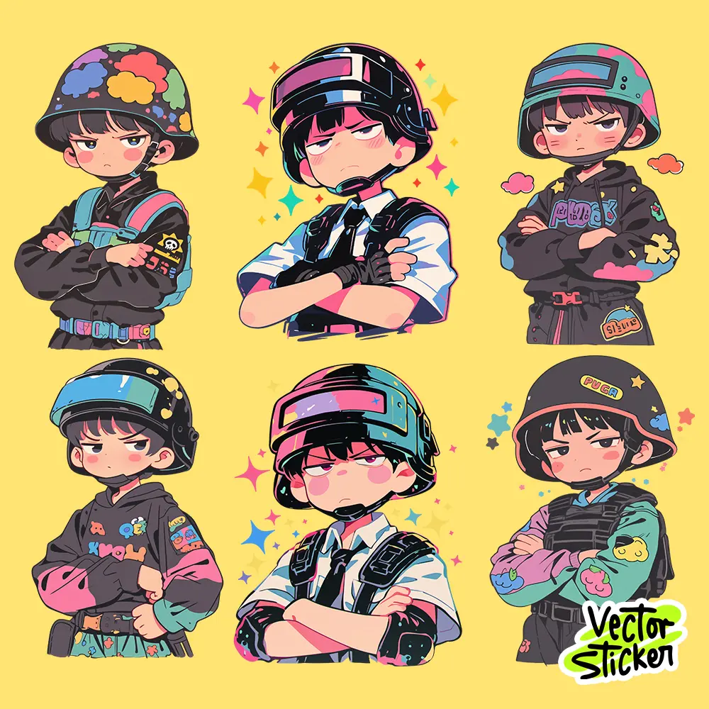 Cute PUBG Guy Sticker – Pastel Neon Outfits & Helmet
