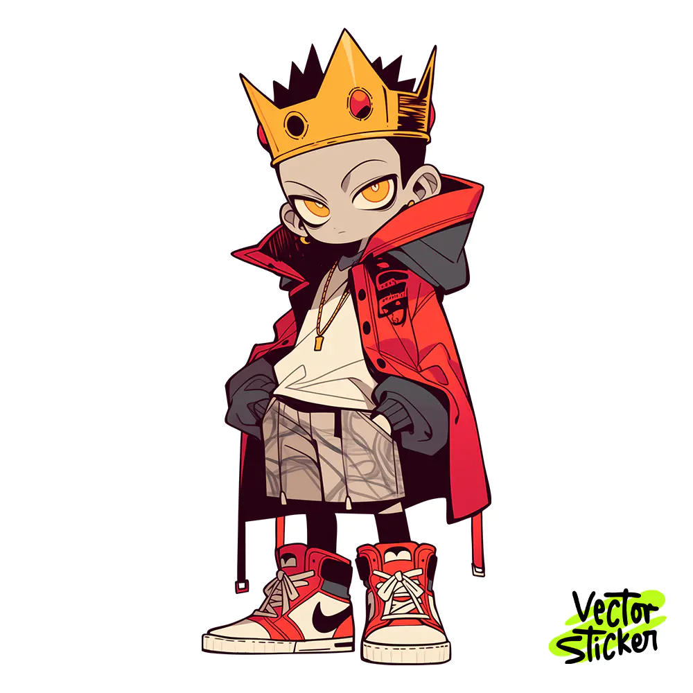 Chibi Young King Sticker Design – Streetwear Vibe | VectorSticker Free PNG Download