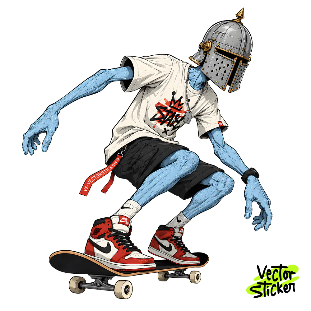 Skater Knight Alien Tshirt Design – Streetwear Vibe | VectorSticker Free PNG Download