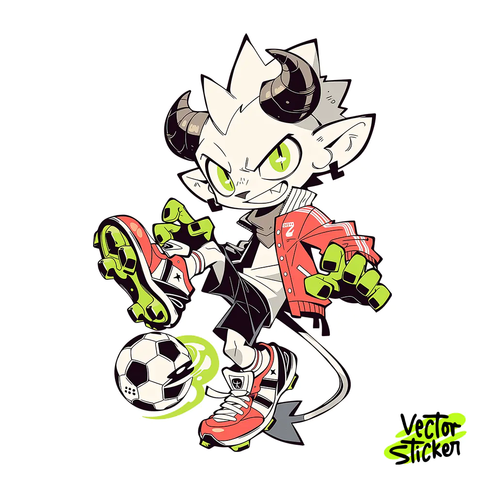 Horned Imp Footballer Sticker Design – Animecore Vibe | VectorSticker Free PNG Download