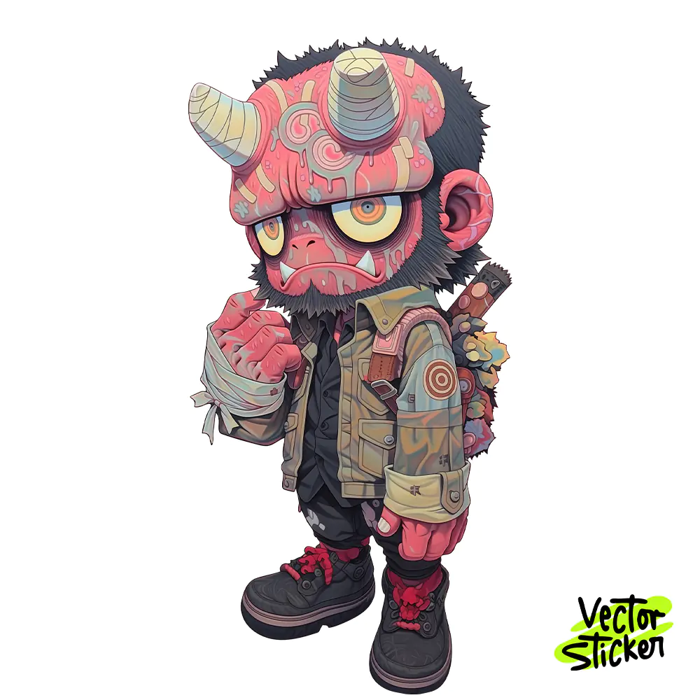 Fuzzy Monster Sticker Design – Cute Animecore Oni | VectorSticker Free PNG Download