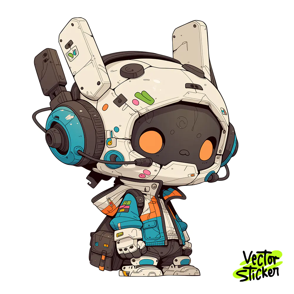 Chibi Bot Character Sticker Design – Techwear Vibe | VectorSticker Free PNG Download