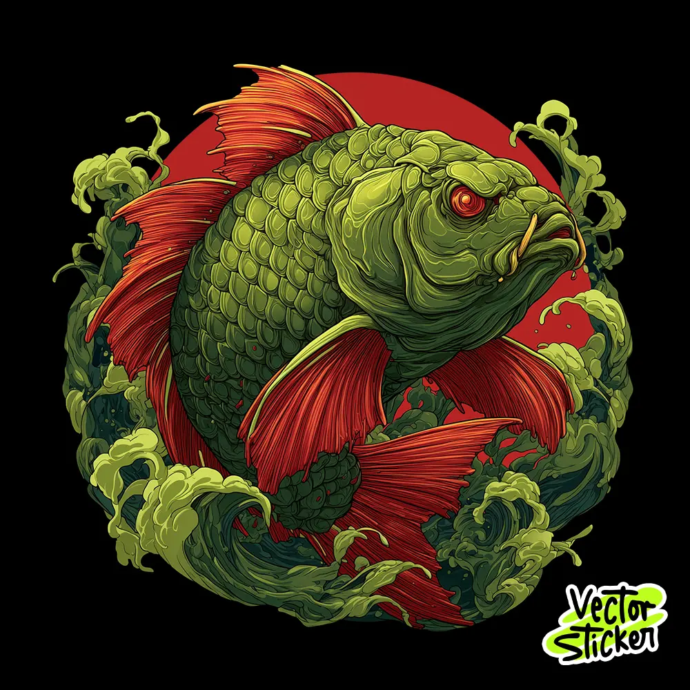 Japanese Tattoo Art - Fish Design Green and Red