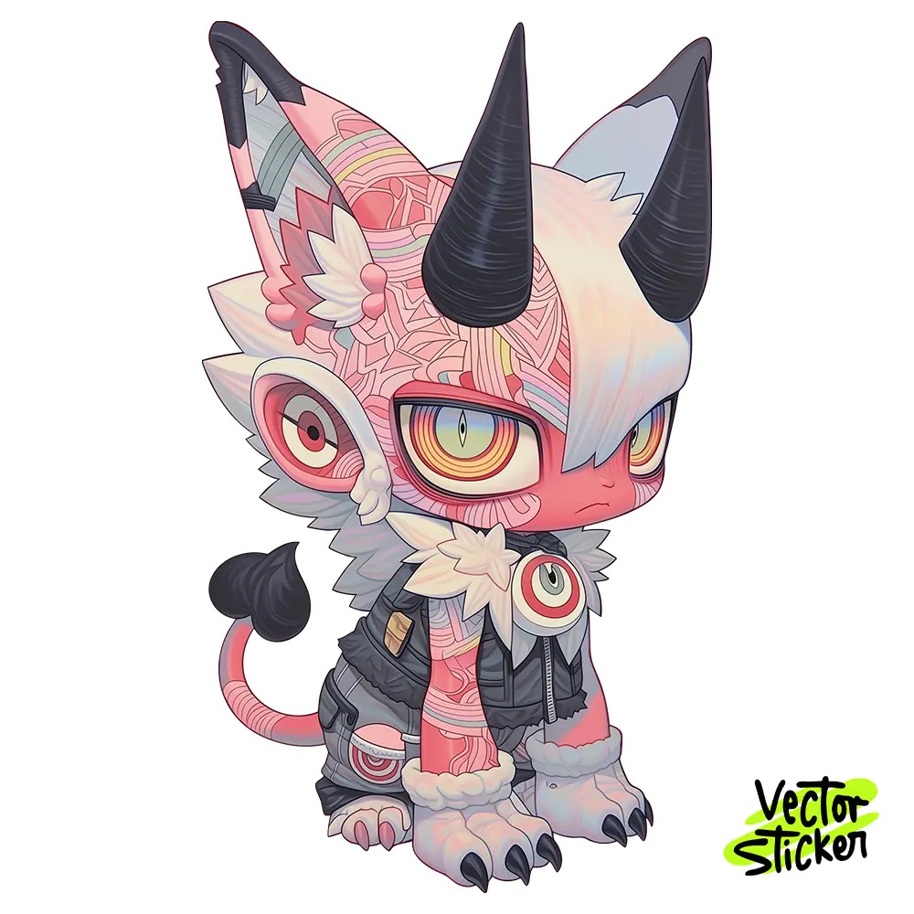 Scary Demon Cat Sticker Design – Cyberpunk Y2K Aesthetic | VectorSticker Free PNG Download