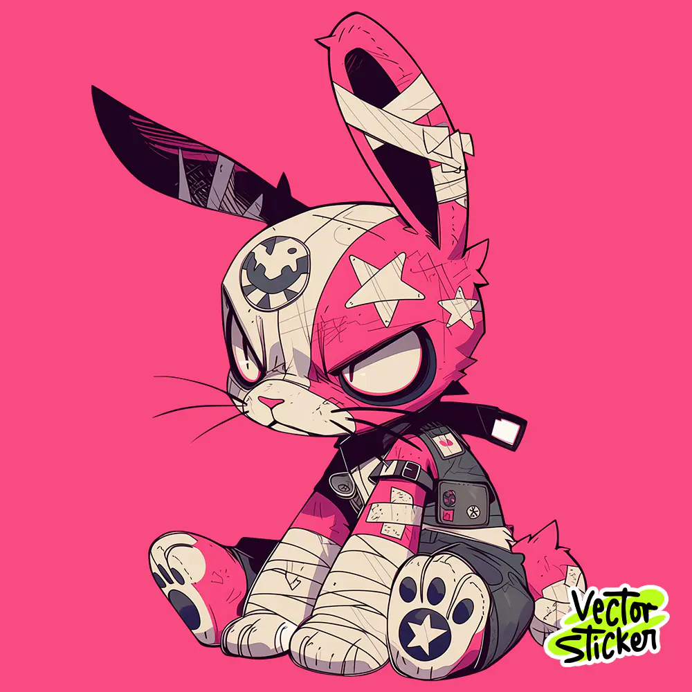 Grunge Bunny Patched Sticker Design | VectorSticker Free PNG Download