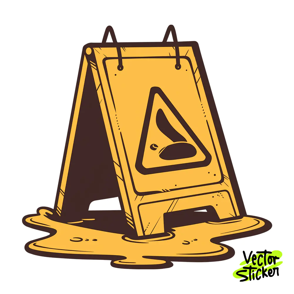 Yellow Wet Floor Sign Sticker Design – Minimal Cartoon | VectorSticker Free PNG Download