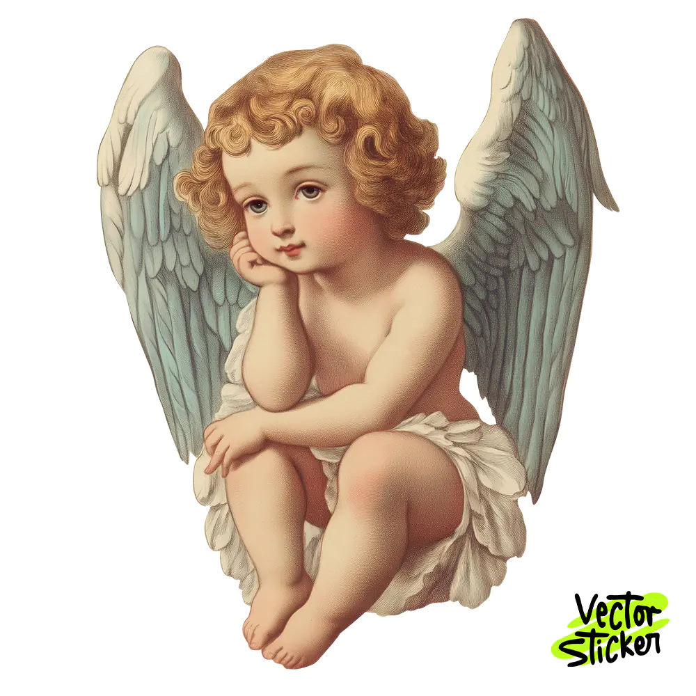 Vintage Cherub Tshirt Design – Renaissance Angel Illustration | VectorSticker Free PNG Download