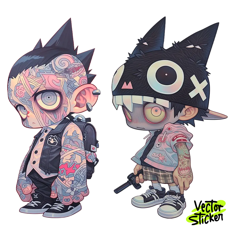 Punk Duo Monster Hat Sticker Design – Grunge Streetwear Vibe | VectorSticker Free PNG Download