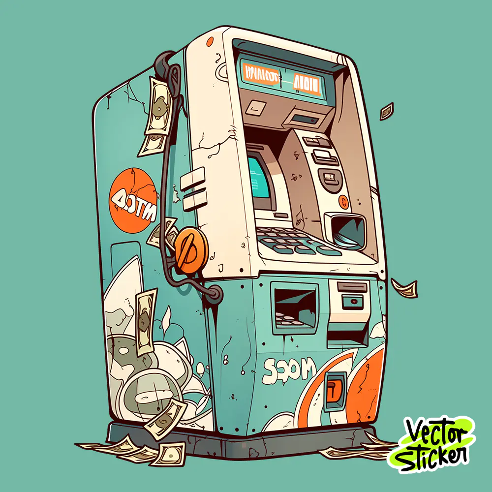 Vintage Cash Machine ATM Sticker Design – Street Art | VectorSticker Free PNG Download