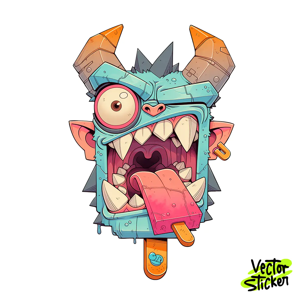 Pink Popsicle Monster Sticker Design – Kawaii Vibe | VectorSticker Free PNG Download