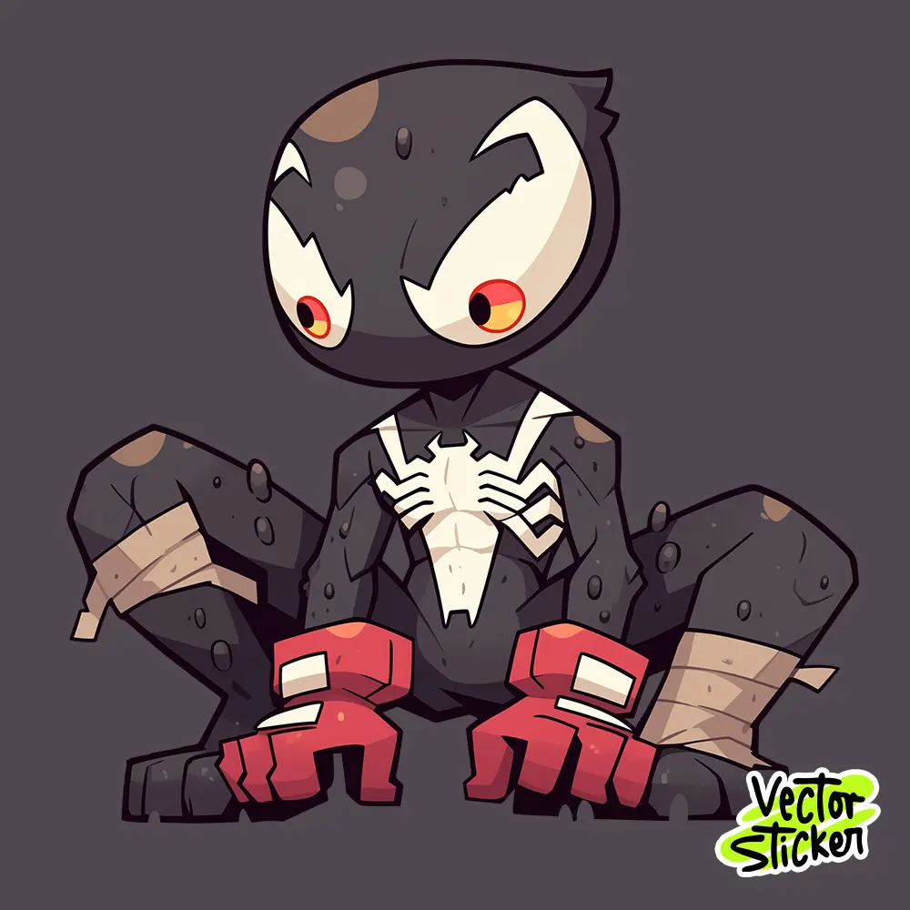 Chibi Cartoon Black Venom Sticker Design