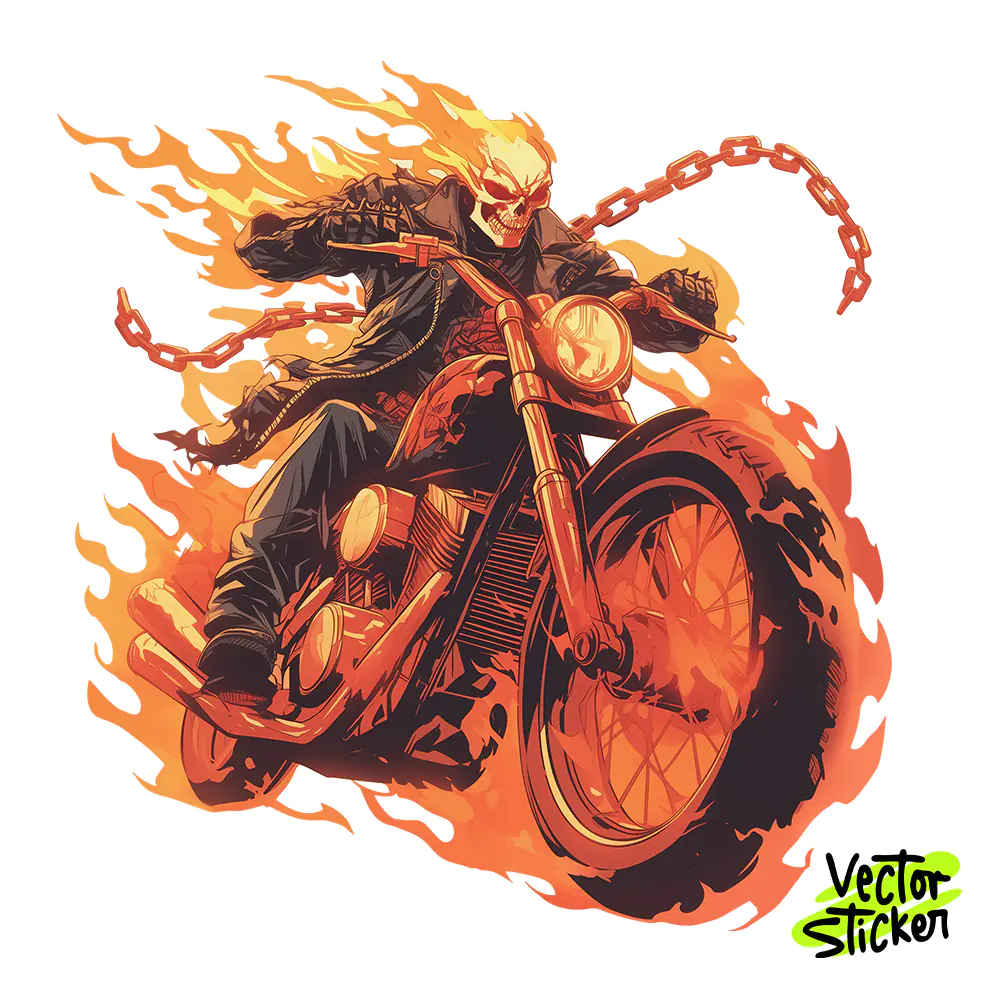 Fiery Skeleton Biker Tshirt Design – Dark Fantasy | VectorSticker Free PNG Download