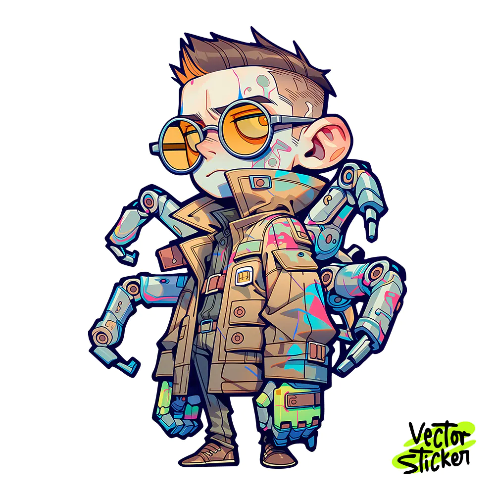 Cyberpunk Anime Cyborg Sticker Design – Chibi Style | VectorSticker Free PNG Download