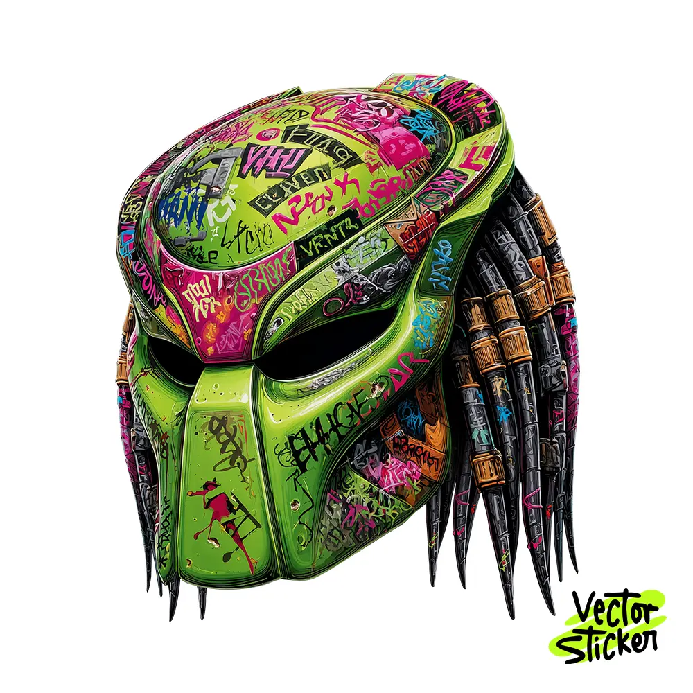 Neon Green Predator Helmet Graffiti Vector Sticker – VectorSticker Free PNG