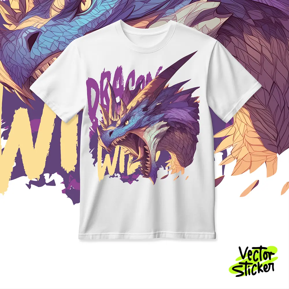 Purple Dragon Illustration for T shirt Sticker Design