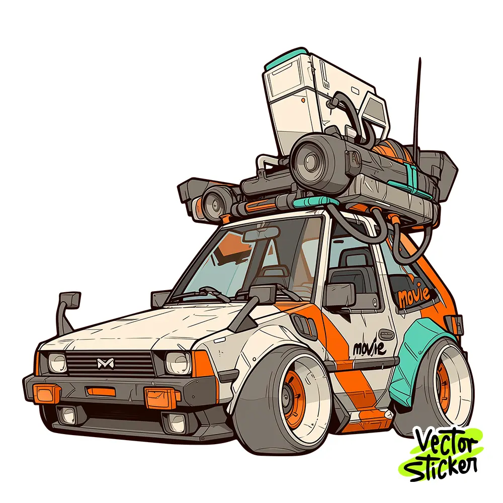 Cyberpunk Travel Car Sticker Design – Retro Tech Adventure | VectorSticker Free PNG Download
