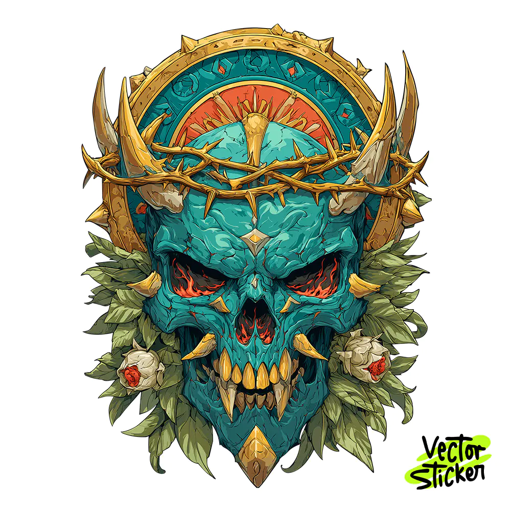 Thorn Crown Demonic Skull Tshirt Design – Dark Fantasy Tattoo Style | VectorSticker Free PNG Downloa