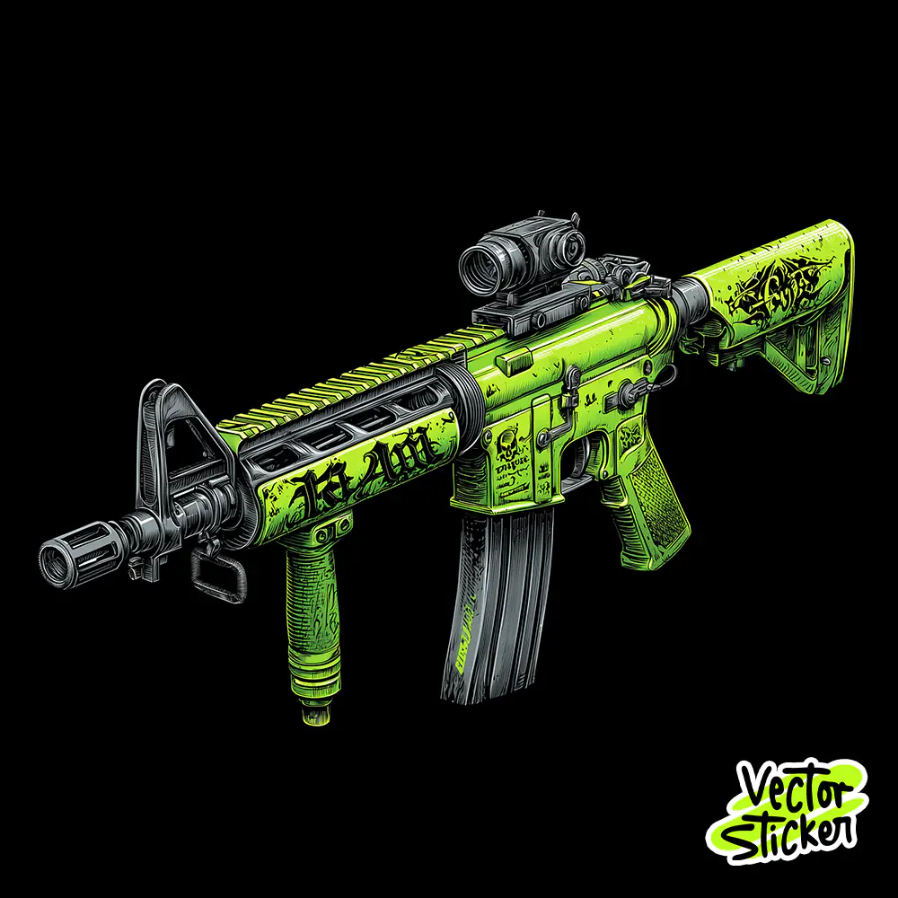 Cyberpunk Assault Rifle Sticker | VectorSticker Free PNG Download