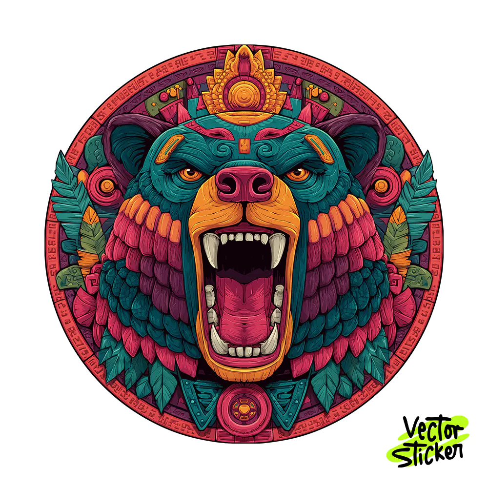 Aztec Grizzly Bear Tshirt Design – Tribal Mascot | VectorSticker Free PNG Download