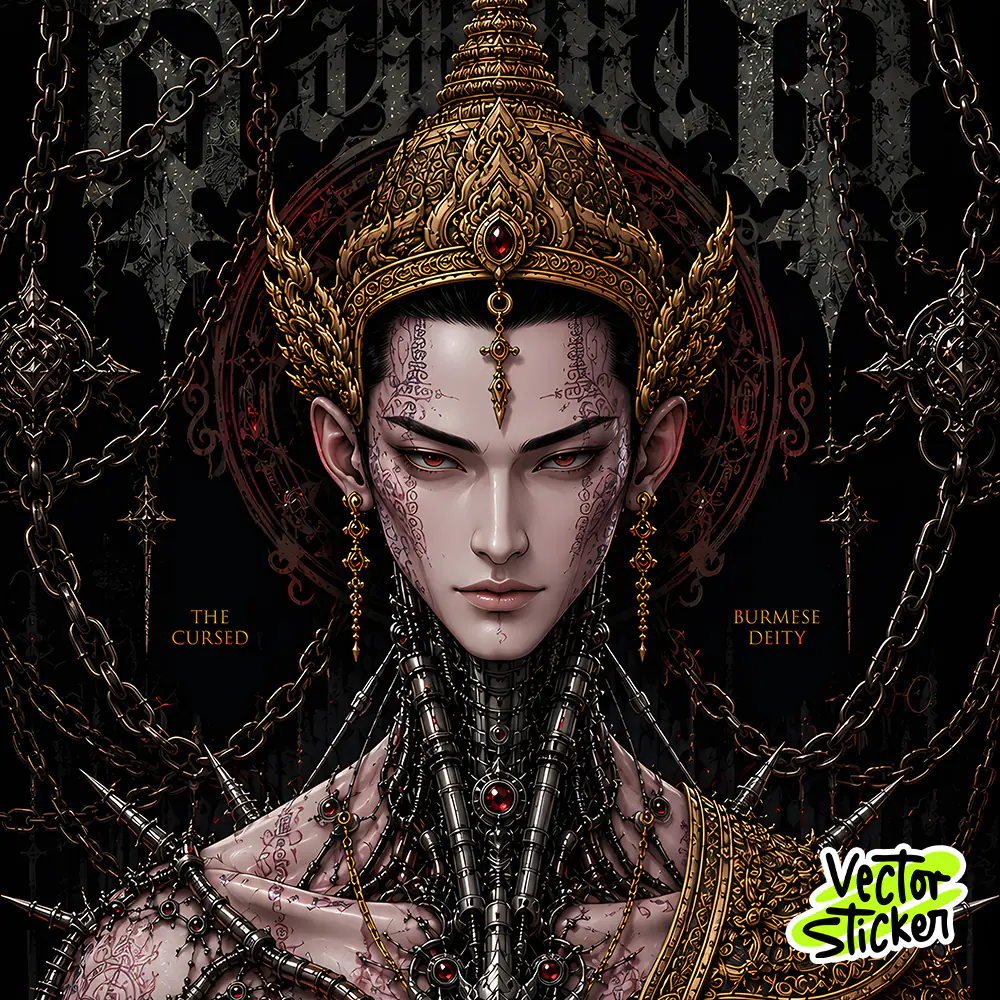 Cursed Burmese Deity Mobile Wallpaper – Dark Fantasy | VectorSticker Free PNG Download