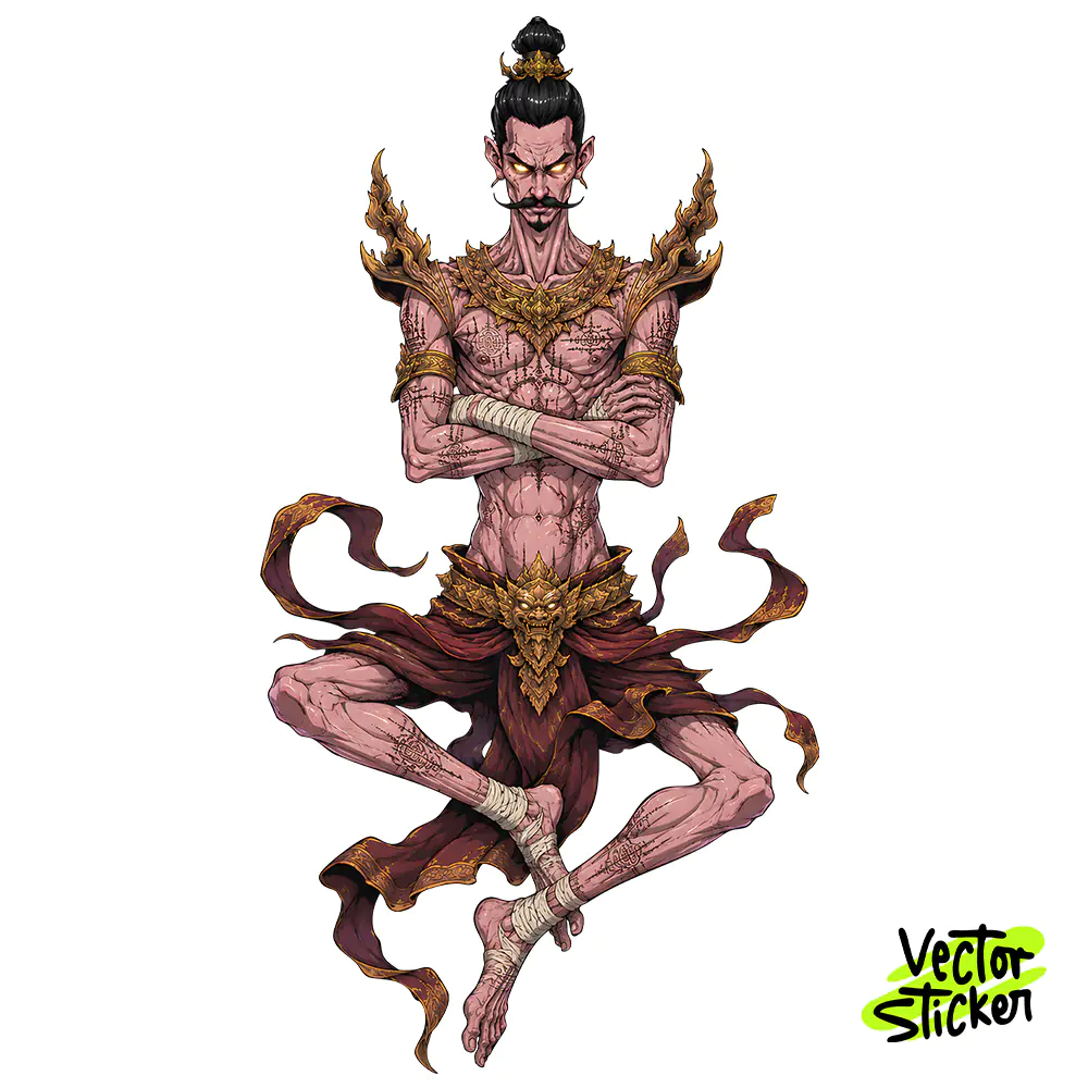 Ancient Burmese Lethwei Fighter Tshirt Design – Traditional Vibe | VectorSticker Free PNG Download