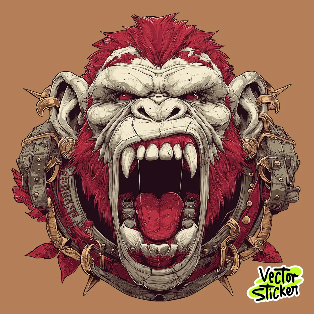 Angry Red Ape Warrior Illustration Sticker Design