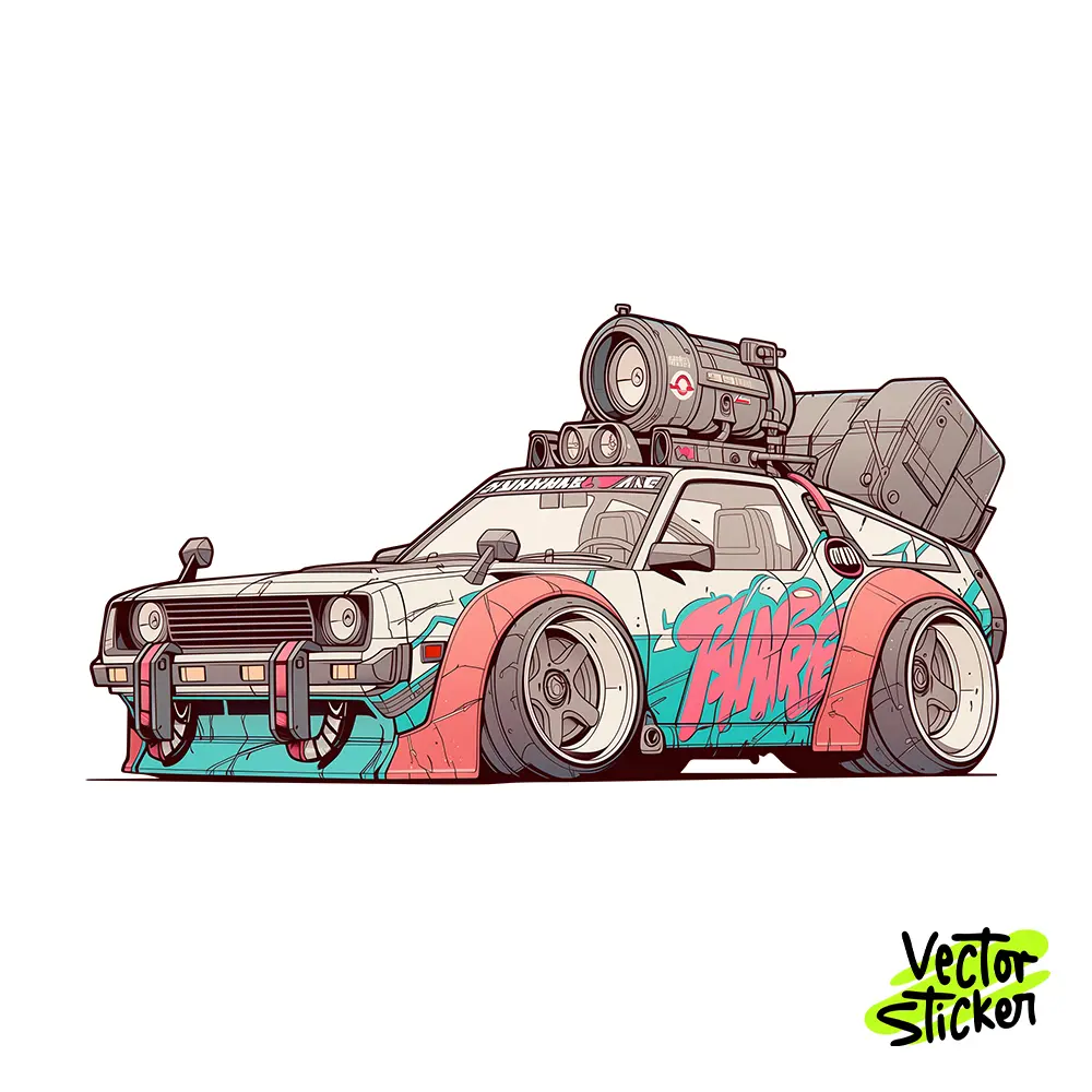 Cyberpunk Futuristic Car Sticker Design – Sci-Fi Vehicle | VectorSticker Free PNG Download