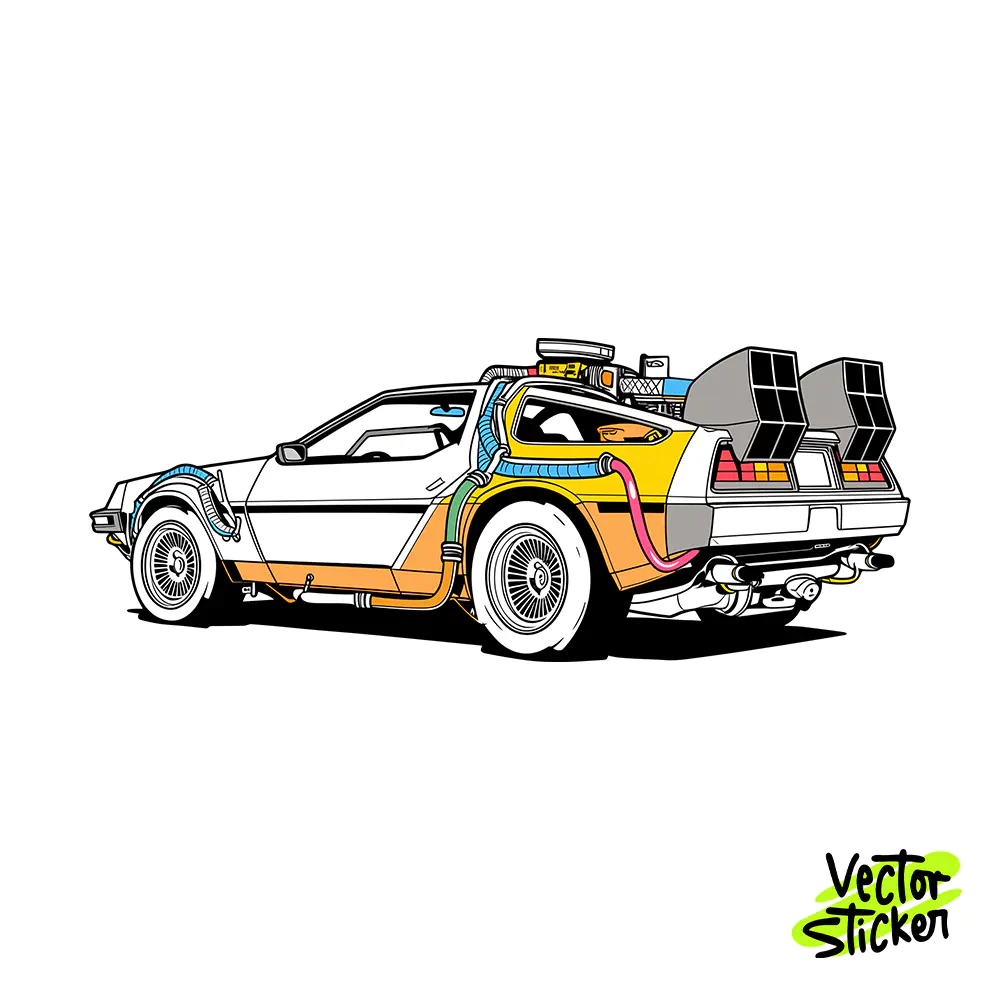 Time Travel Car Sticker Design – Retro Cartoon Vibe | VectorSticker Free PNG Download