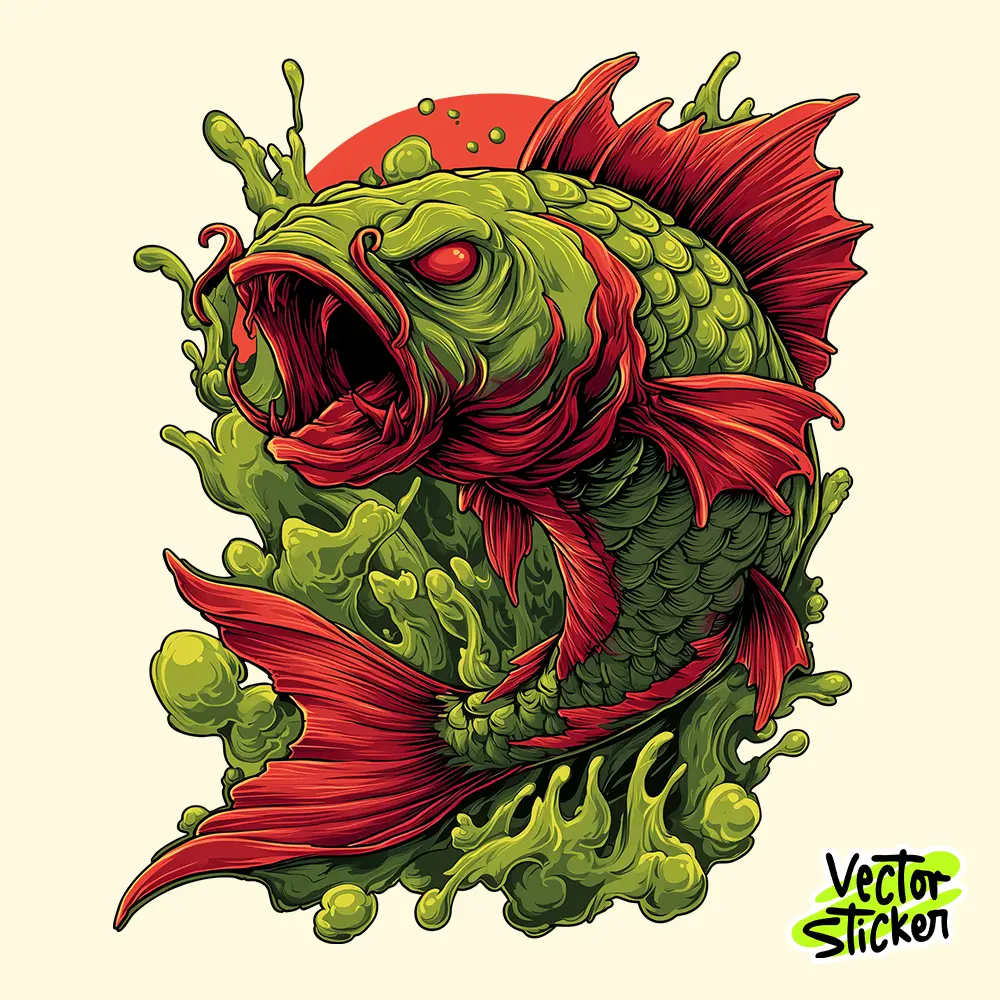 Japanese Tattoo Style Green Giant Fish Illustration Design