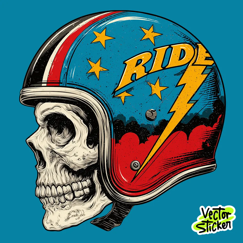 Vintage Skull in Helmet Sticker – Old School Style