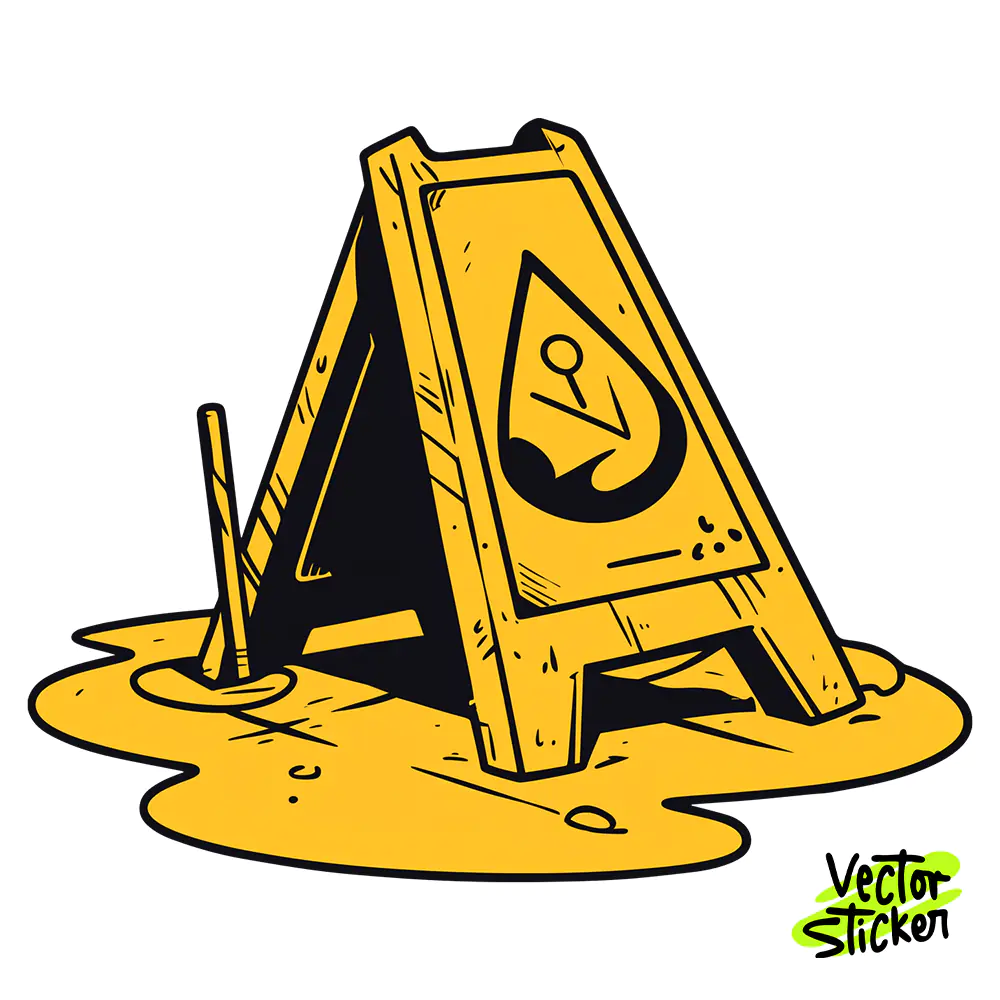 Yellow Wet Floor Sign Sticker Design – Simple Cartoon | VectorSticker Free PNG Download
