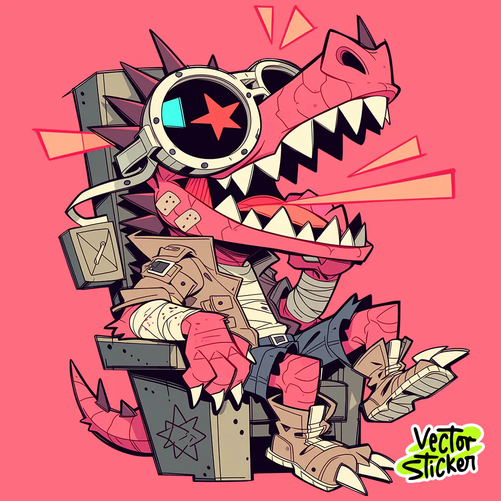 Cyberpunk Crocodile Aviator Sticker Design | VectorSticker Free PNG Download
