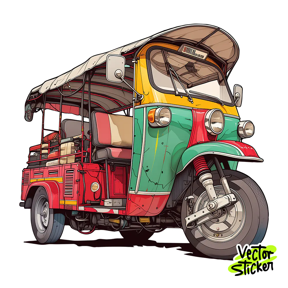 Thai Tuk Tuk Taxi Sticker Design – Retro Cartoon Vibe | VectorSticker Free PNG Download