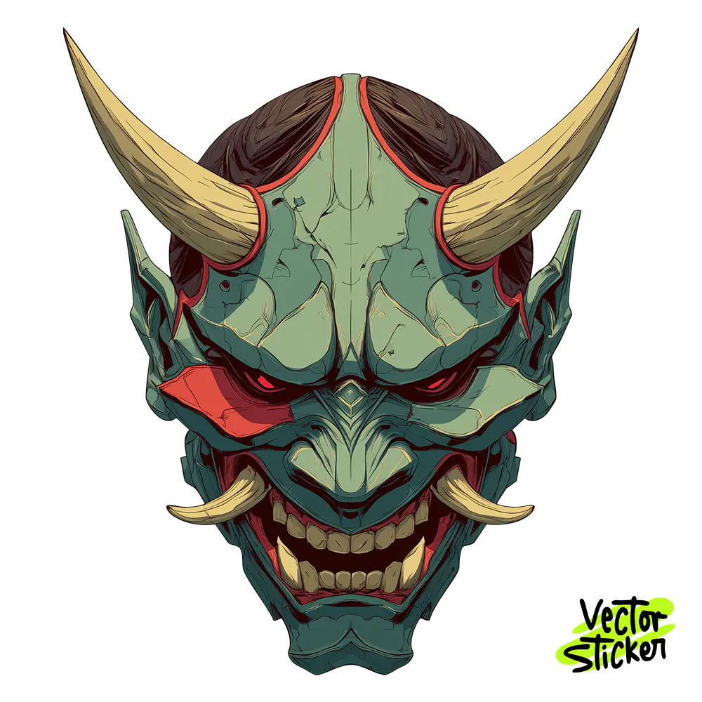Tattoo Style Japanese Oni Mask Tshirt Design  | VectorSticker Free PNG Download