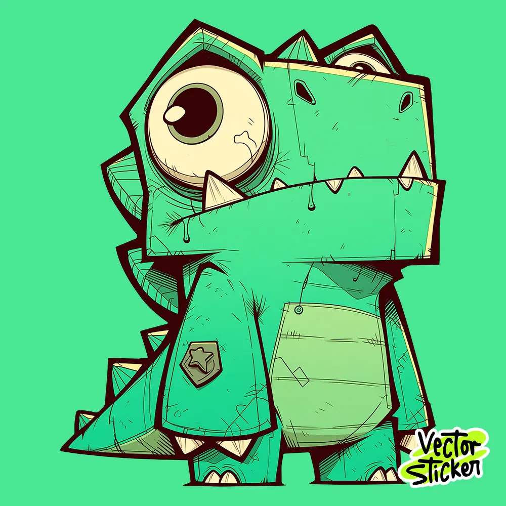 Kawaii Green Baby Dinosaur Sticker | VectorSticker Free PNG Download