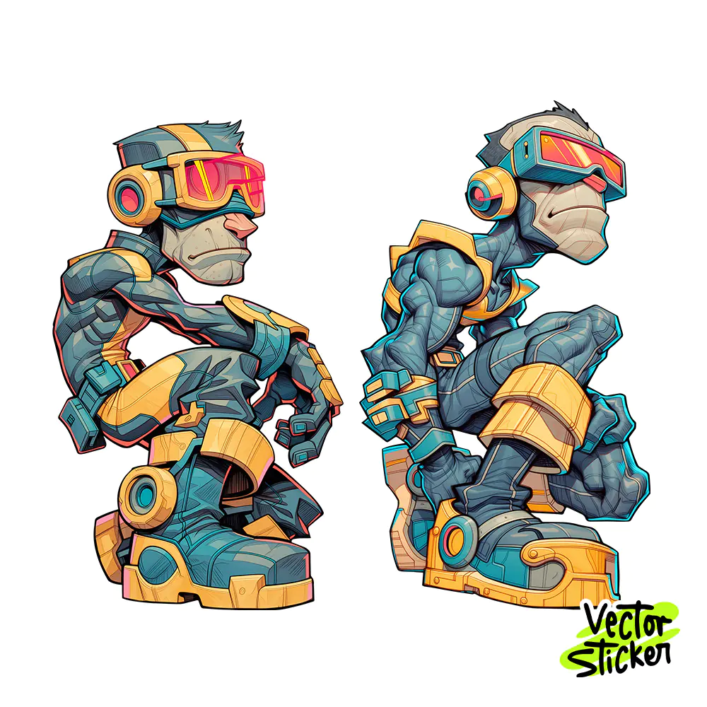 Laser Warrior Cyclops Duo Sticker Design – Streetwear Vibe | VectorSticker Free PNG Download