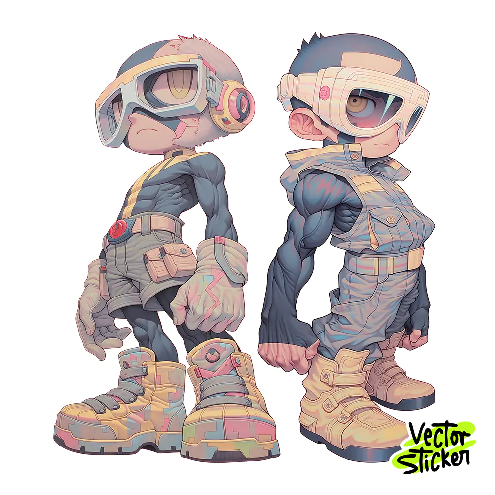 Mutant Visor Warriors Pair Sticker Design – Streetwear Vibe | Free PNG Download