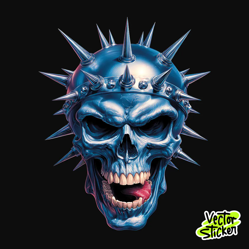 Chrome Spiked Skull Tshirt Design – Dark Fantasy Vibe | VectorSticker Free PNG Download