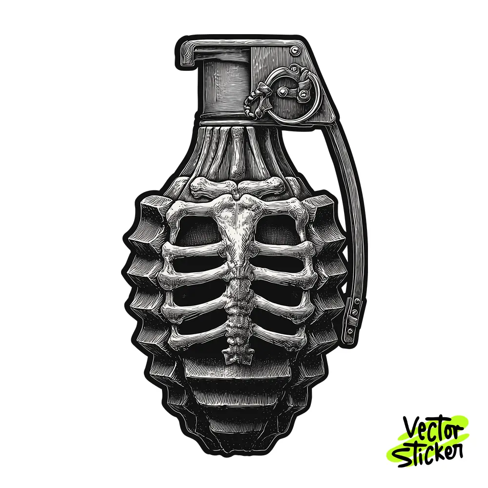 Skeleton Rib Grenade Illustration – Gothic Style | VectorSticker Free PNG Download
