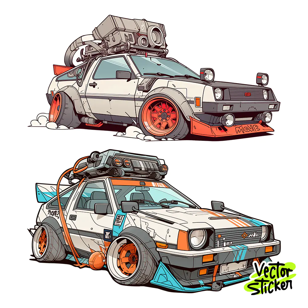 Time Travel Car Sticker Design – Cyberpunk Vibe | VectorSticker Free PNG Download