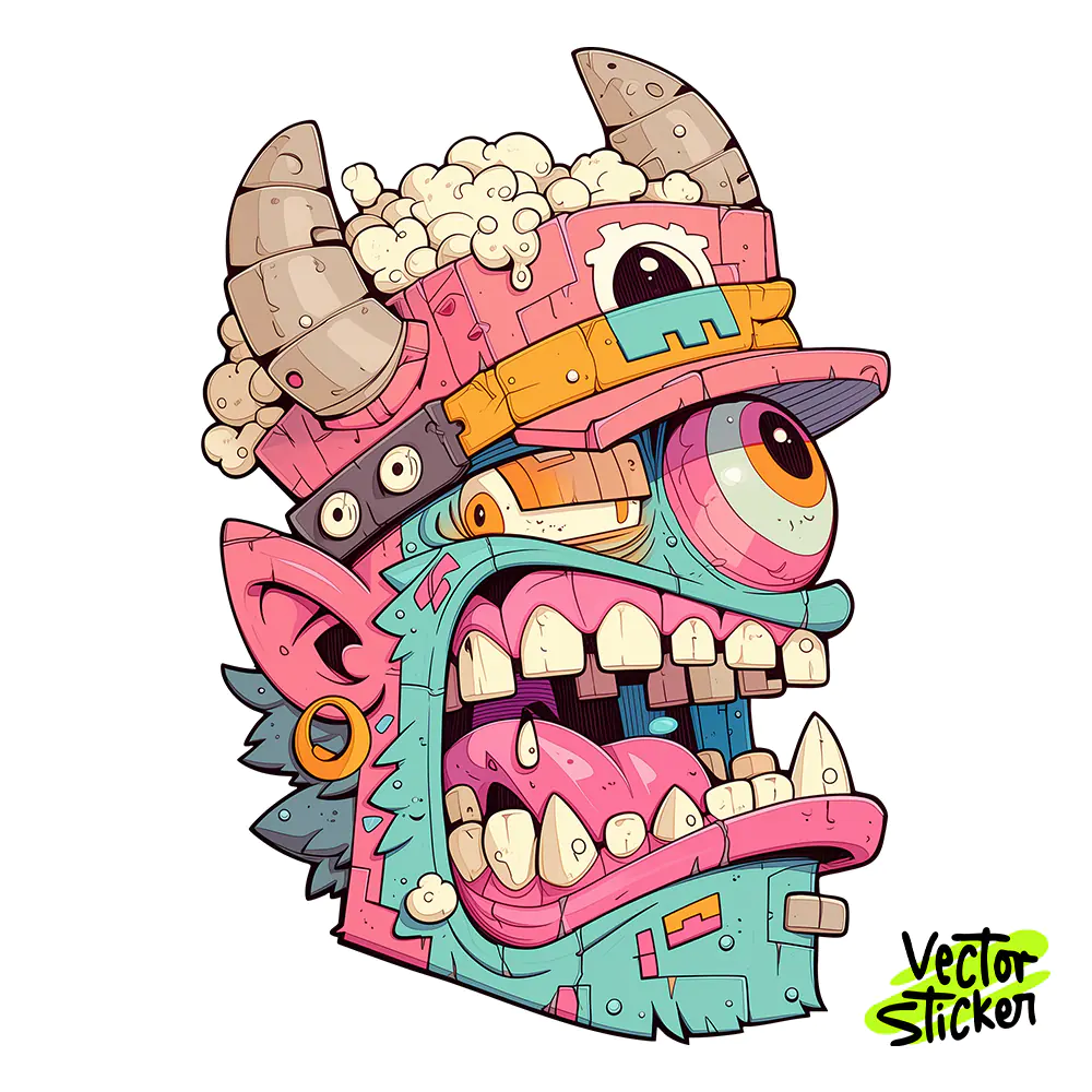 Horned Popcorn Monster Sticker Design – Pop Art Vibe | VectorSticker Free PNG Download