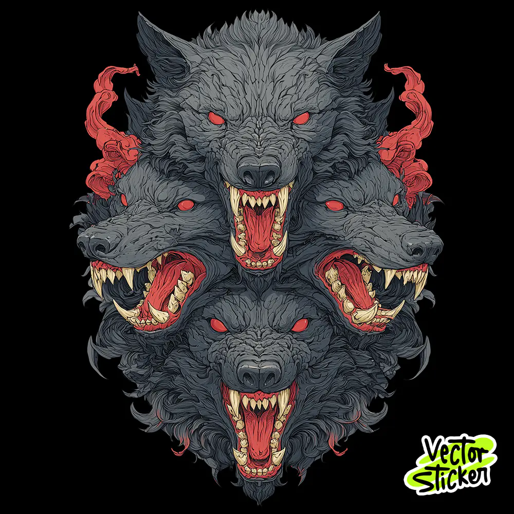 Snarling Wolves Pack Tshirt Design – Dark Tattoo Style | VectorSticker Free PNG Download