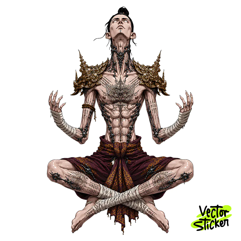 Cyberpunk Ancient Burmese Prince Illustration – Mystic Vibe | VectorSticker Free PNG Download