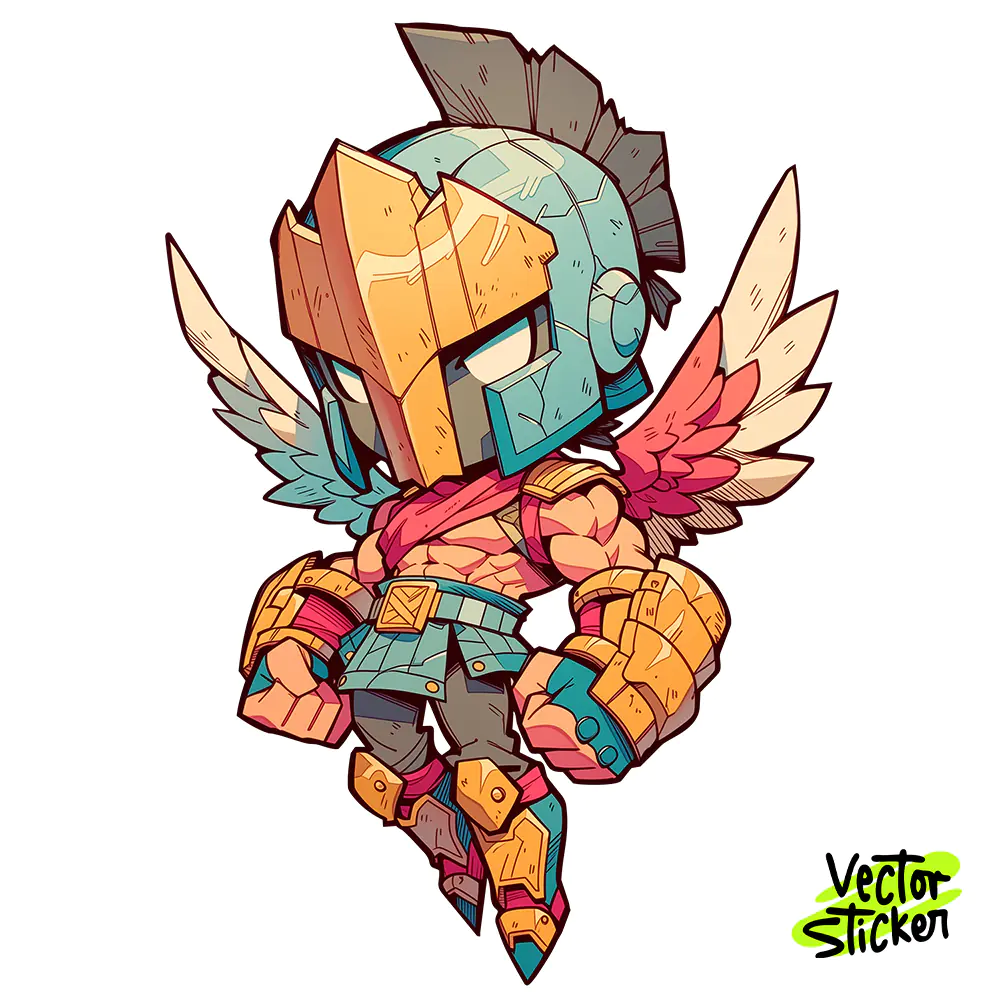 Greek Warrior Sticker Design – Mythological Chibi Anime Character | VectorSticker Free PNG Download