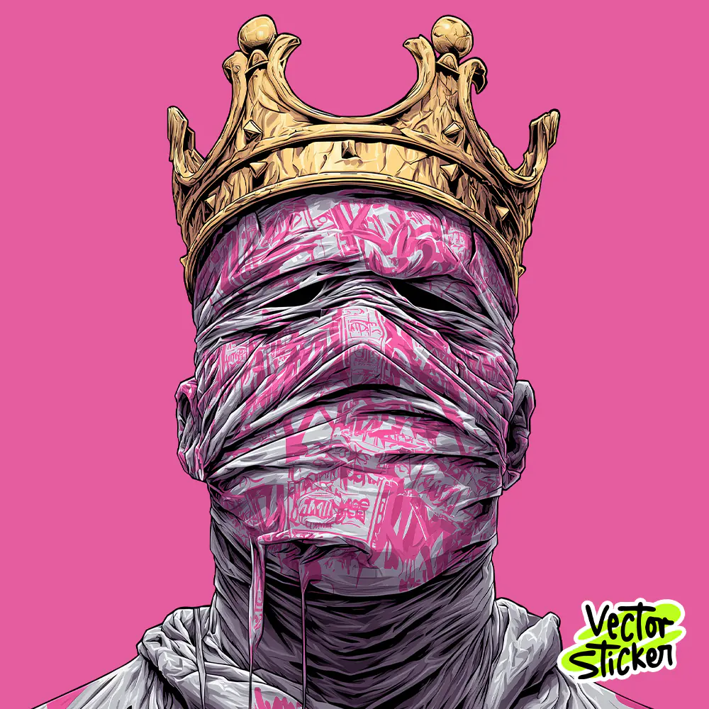 Crowned Mummy King Street Art Portrait T-Shirt Design PNG